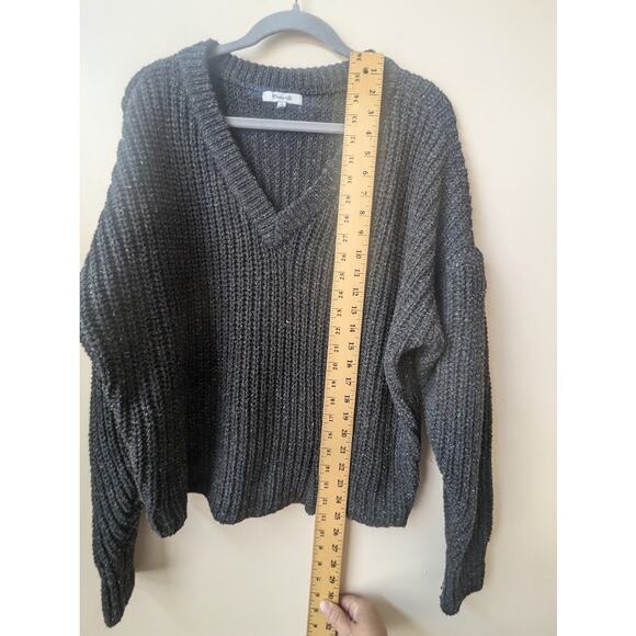 Madewell Dark Grey Wool Blend Chunky Knit V-neck sweater Womens Medium - Picture 4 of 6